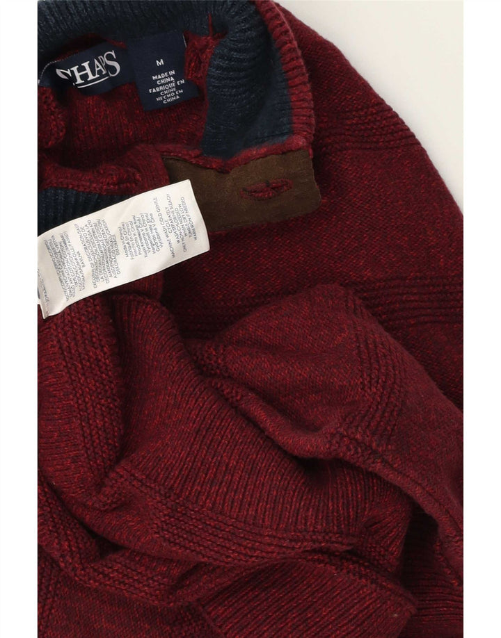 Chaps Herre Button Neck Jumper Sweater Medium Bourgogne stribet bomuld