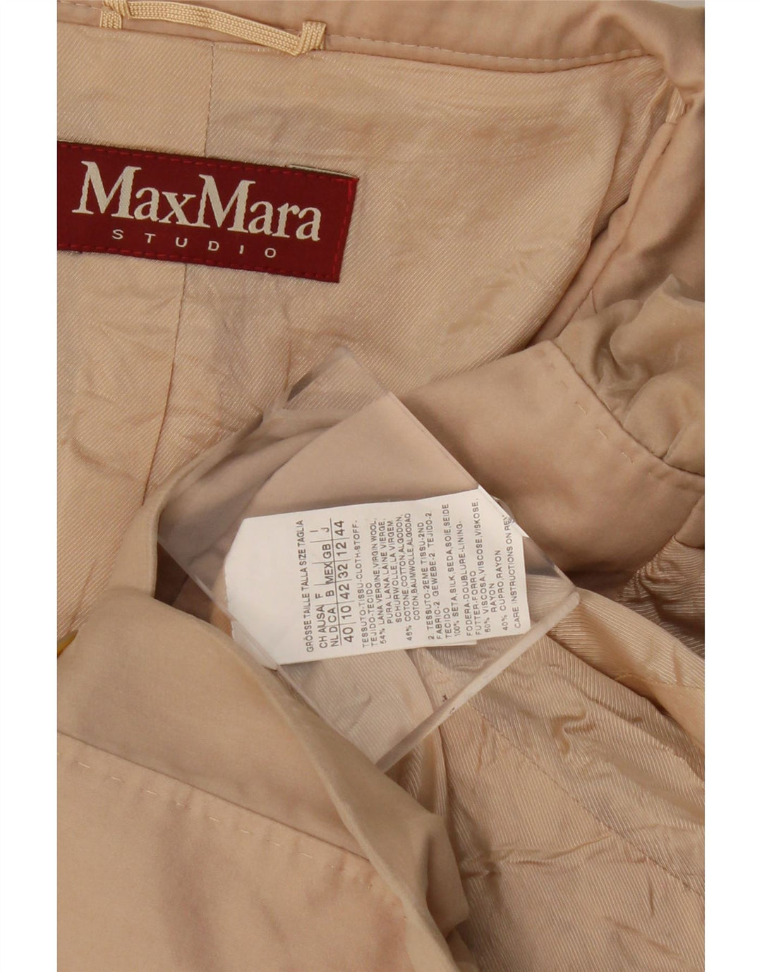 Max Mara Dame Crop 3 Button Blazer Jacket UK 12 Medium Beige Uld