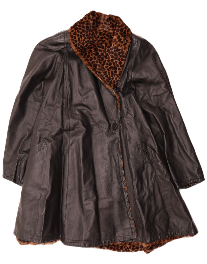 Vintage dameoversize vendbar læderfrakke IT 46 Large Black