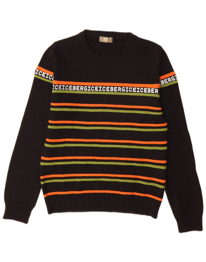 Iceberg Herre grafisk rund hals sweater lille sort stribet uld