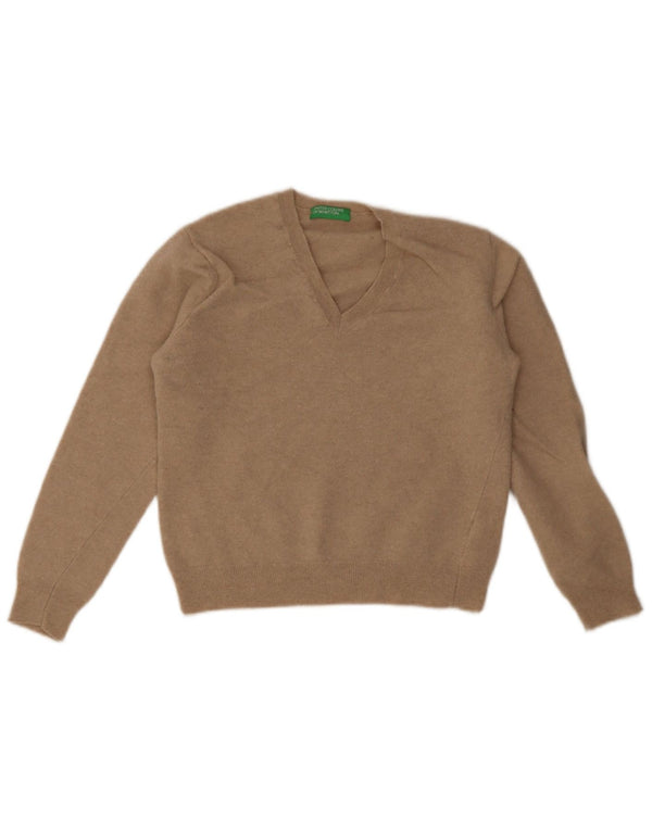 Benetton Girls V-hals sweater 11-12 år Stor Beige Ny Uld