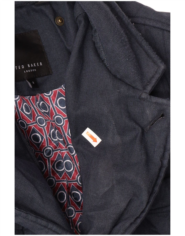 TED BAKER Herre quiltet jakke størrelse 2 Small Navy Blue Herringbone Classic