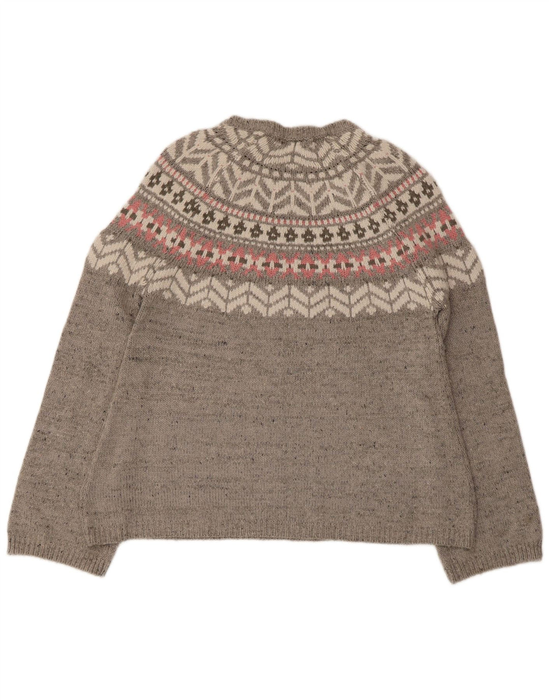 Marks & Spencer Dame Boat Neck Jumper Sweater UK 12 Medium Grey Fair Isle