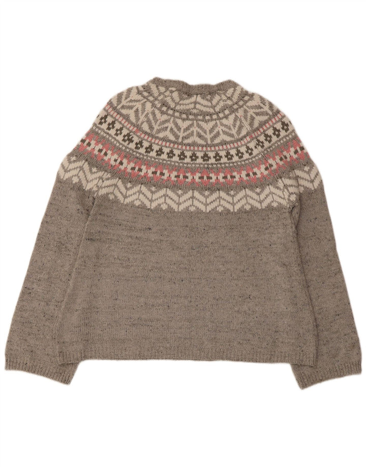 Marks & Spencer Dame Boat Neck Jumper Sweater UK 12 Medium Grey Fair Isle
