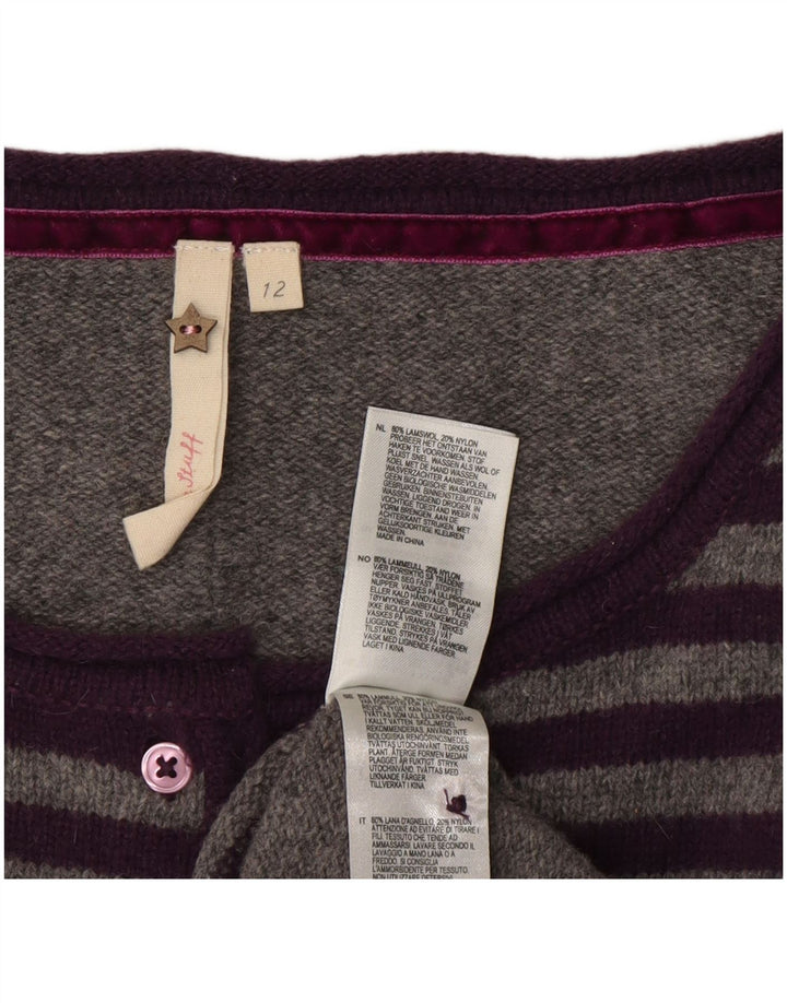 White Stuff Dame Cardigan Sweater UK 12 Mellem grå stribet uld