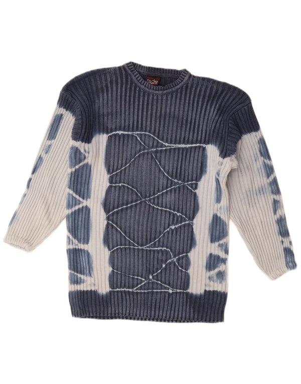 Vintage mænd med rund hals sweater medium marineblå slipsfarve bomuld