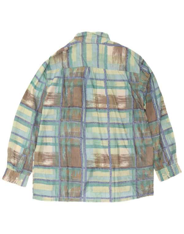 Vintage herreskjorte XL grøn ternet silke