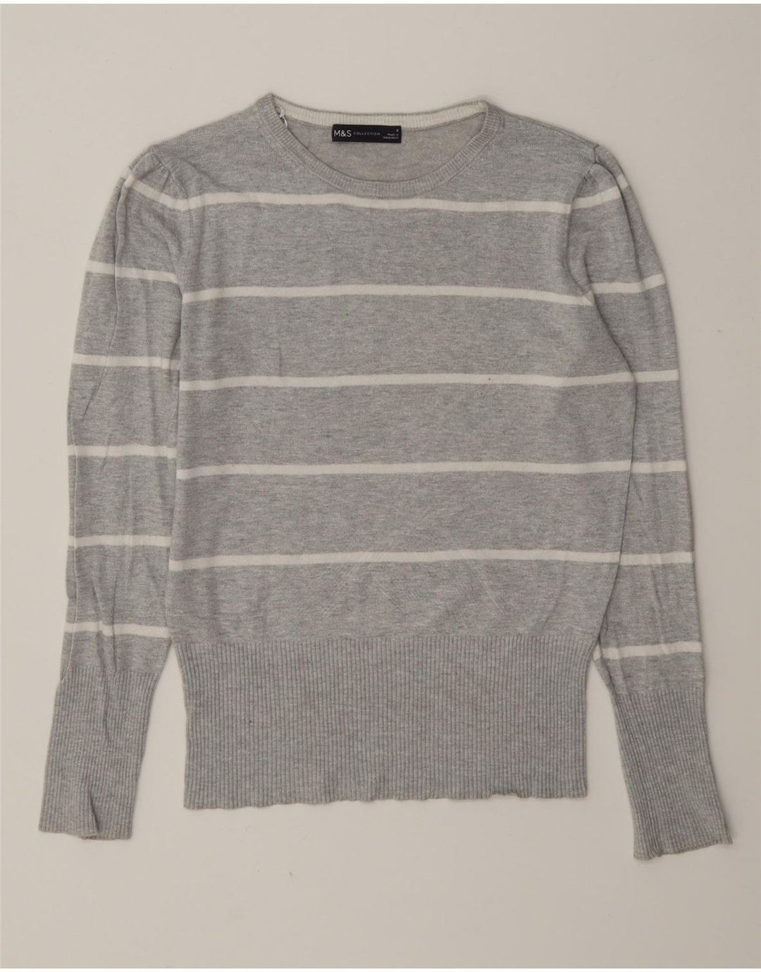 Marks & Spencer Dame sweater med rund hals DK 8 Lille grå stribet