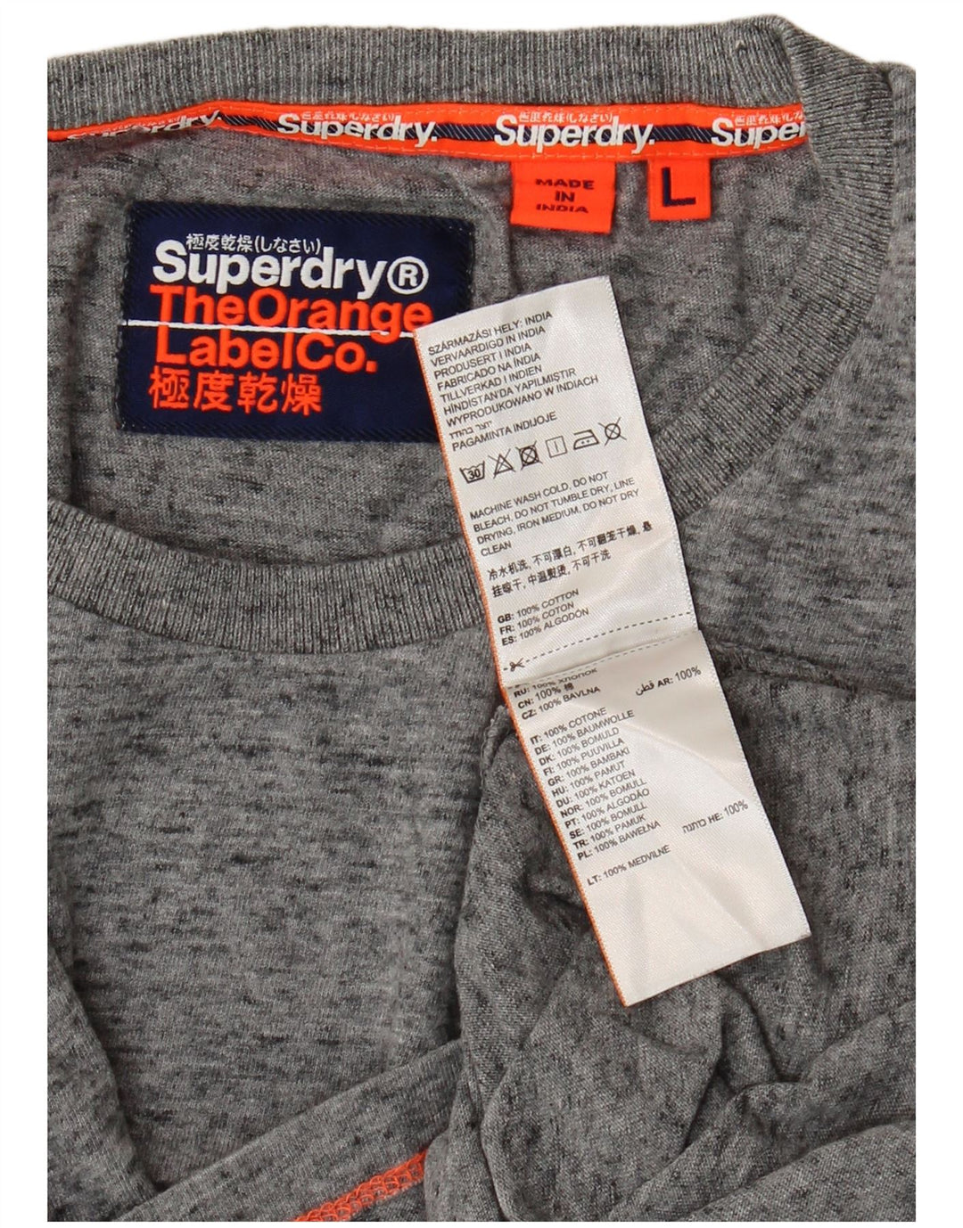 Superdry T-shirt top til mænd, stor grå flækket bomuld