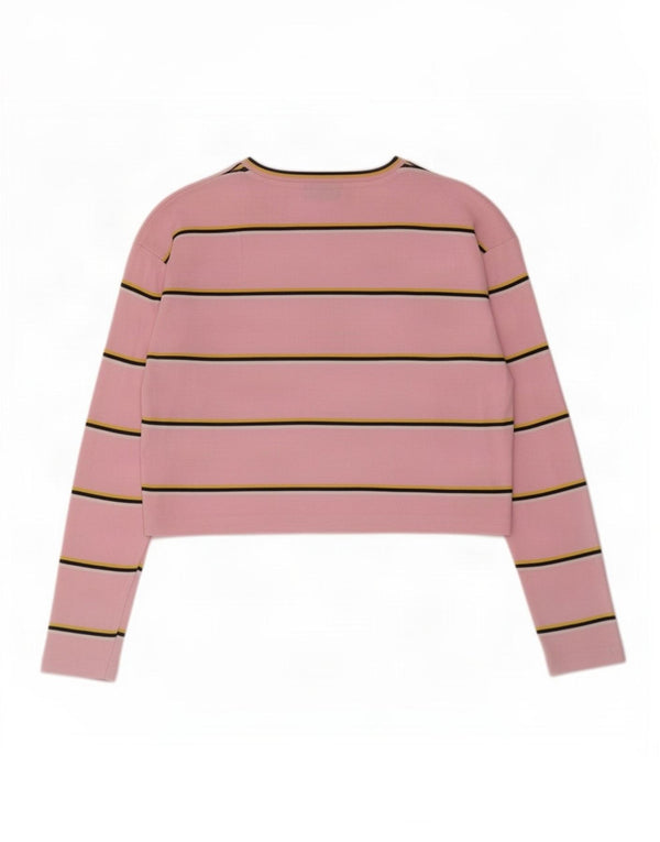 Topshop Dame Crop Top Langærmet UK 4 XS Pink Stribet Bomuld