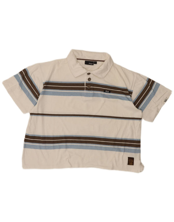Fila oversize poloskjorte til kvinder UK 16 Stor hvid stribet bomuld
