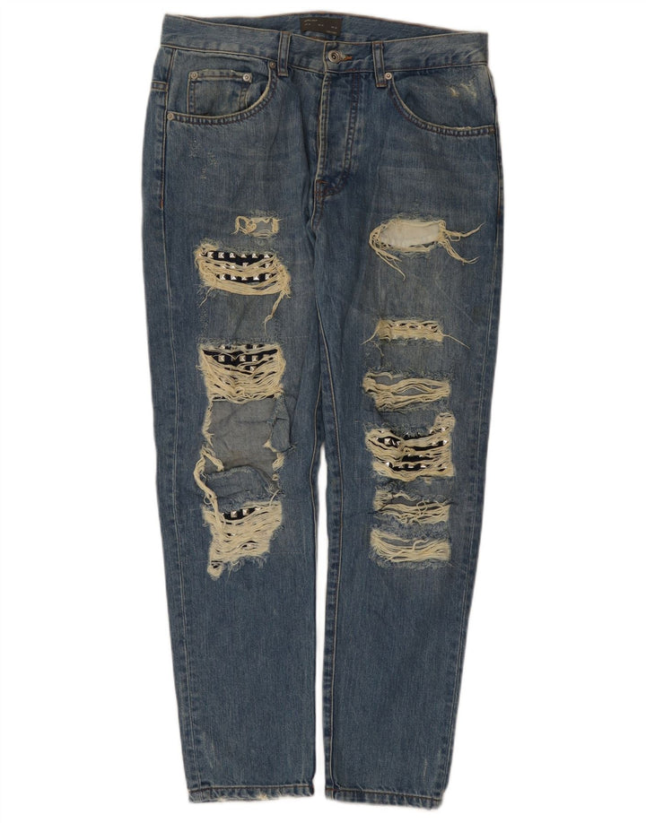 Zara Herre Distressed Slim Jeans EU 40 Medium W31 L28 Blå