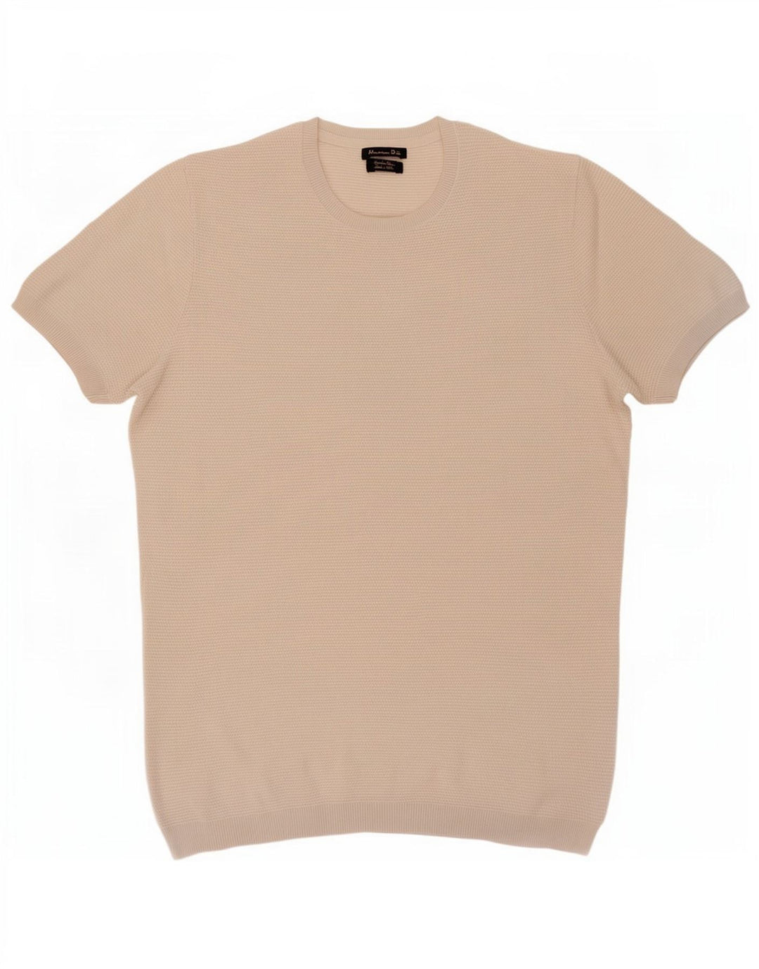 Massimo Dutti Herre Kortærmet Crew Neck Jumper Sweater Stor Beige Bomuld