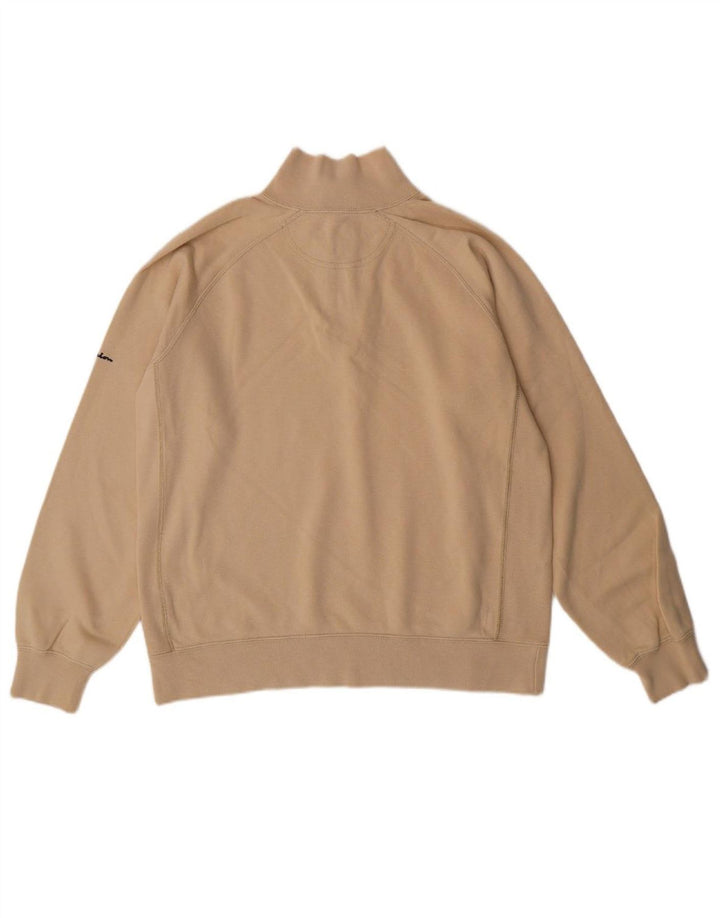 CHAMPION Womens Zip Neck Sweatshirt Jumper UK 14 Medium Beige Cotton