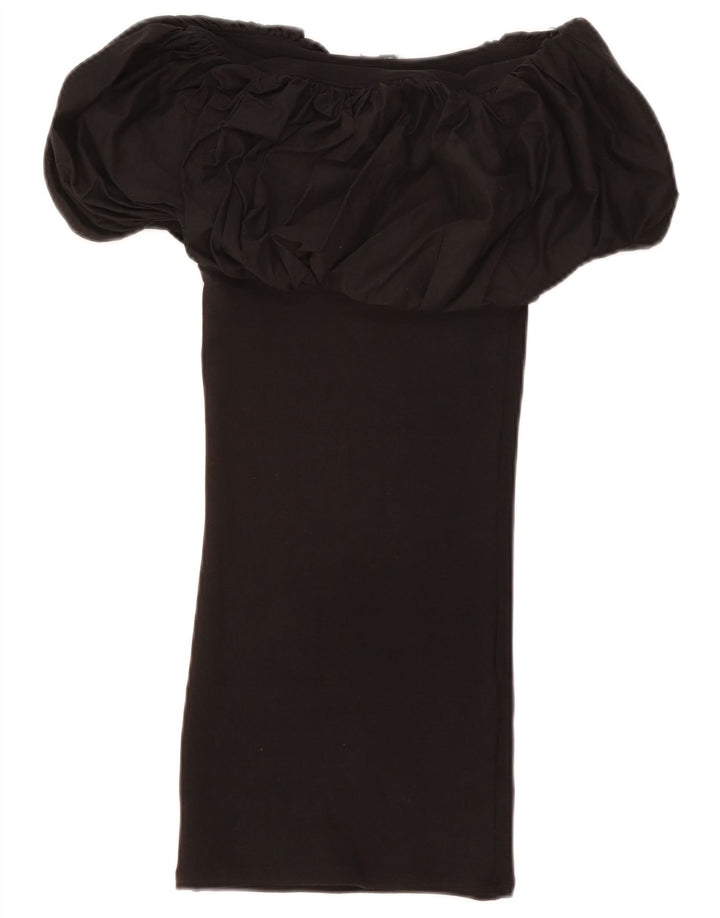Zara Kvinder Off Shoulder Kjole UK 12 Medium Sort Bomuld