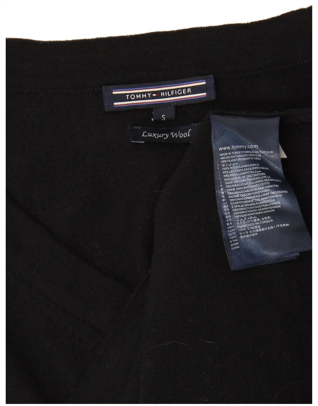 Tommy Hilfiger Dame V-hals sweater UK 10 Small Black Wool