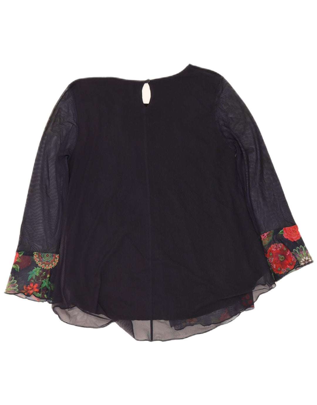 DESIGUAL Dame Langærmet Bluse Top UK 12 Medium Navy Blue Floral
