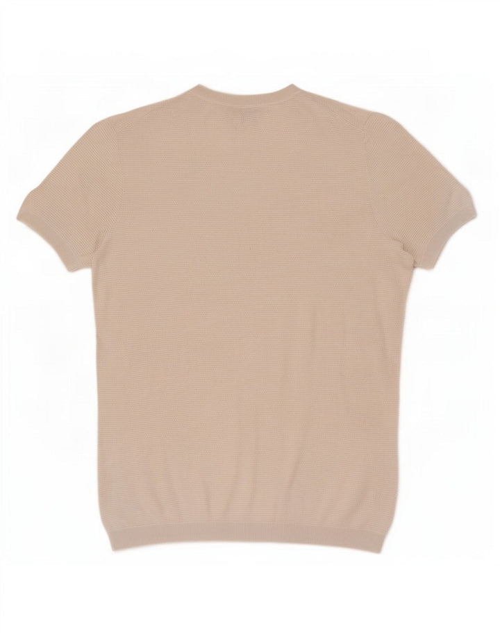 Massimo Dutti Herre Kortærmet Crew Neck Jumper Sweater Stor Beige Bomuld