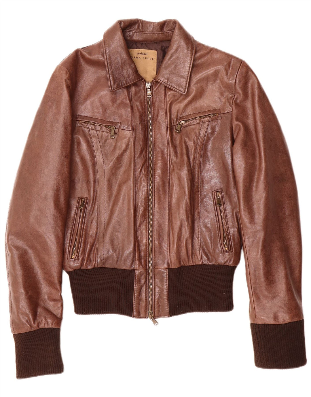 Conbipel Dame Bomber Læderjakke IT 44 Medium Brun