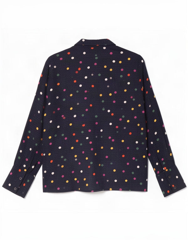 Zara Dame Langærmet Cardigan Top UK 10 Small Navy Blue Spotted Viscose