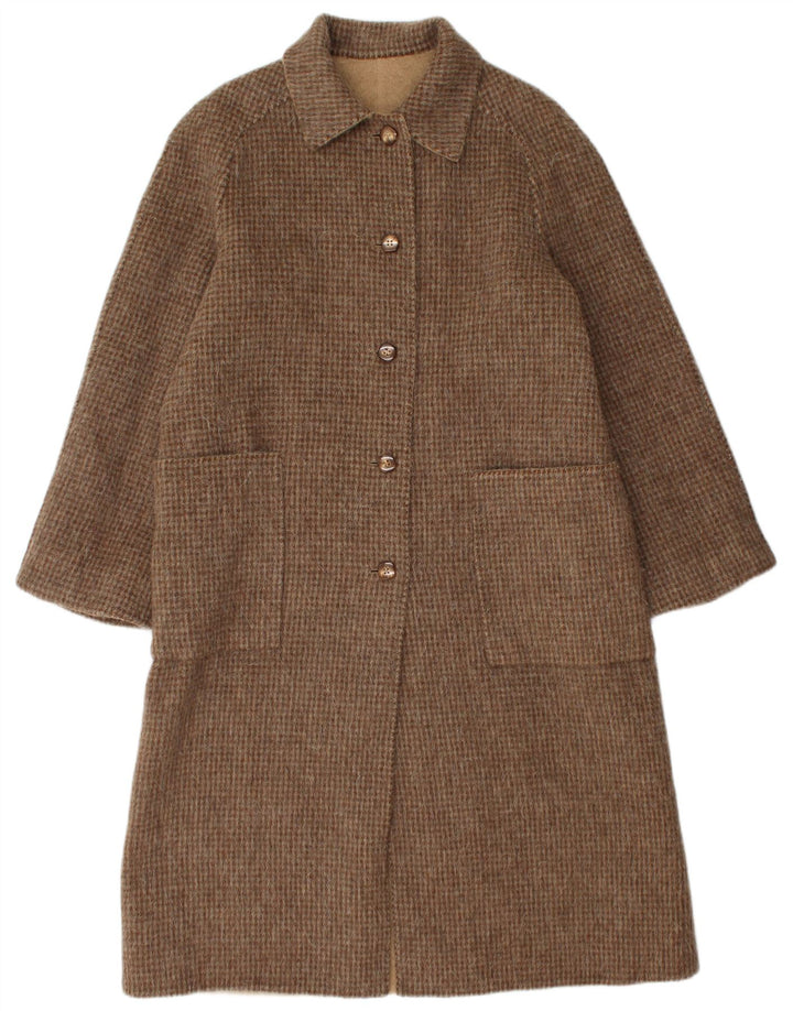 Vintage vendbar overfrakke til kvinder IT 46 Large Brown Virgin Wool