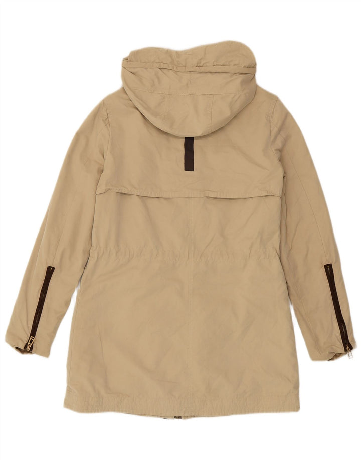 Zara Dame Hooded Parka Jacket UK 6 XS Beige Polyester