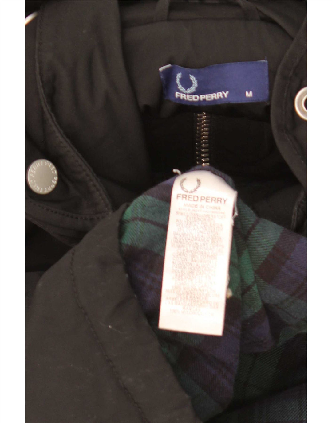 Fred Perry Herre Hooded Windbreaker Jacket UK 38 Medium Black Nylon
