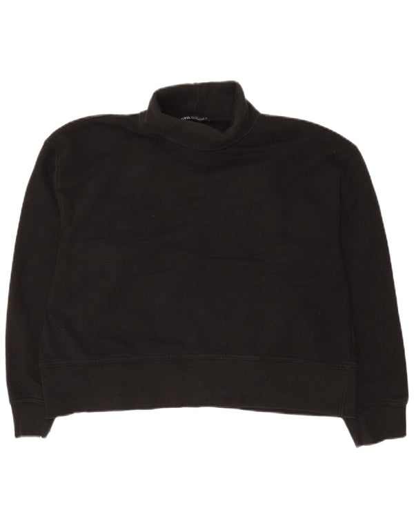 Zara Womens Crop Roll Neck Sweatshirt Jumper UK 16 Large Black Bomuld