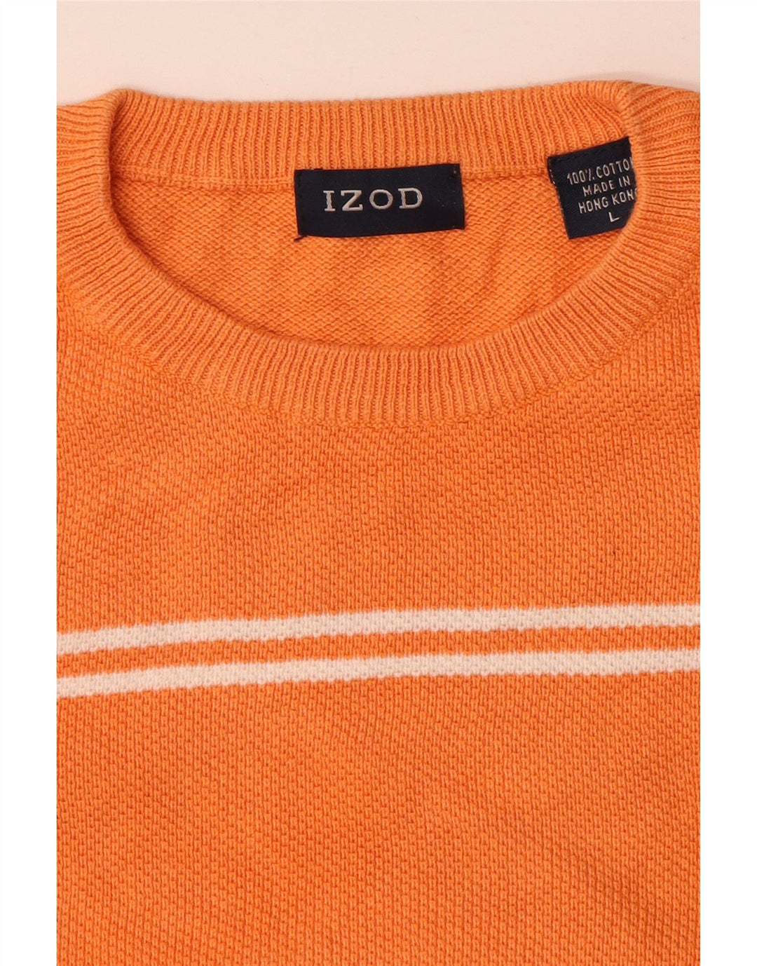 IZOD Herre sweater med rund hals, stor orange stribet bomuld