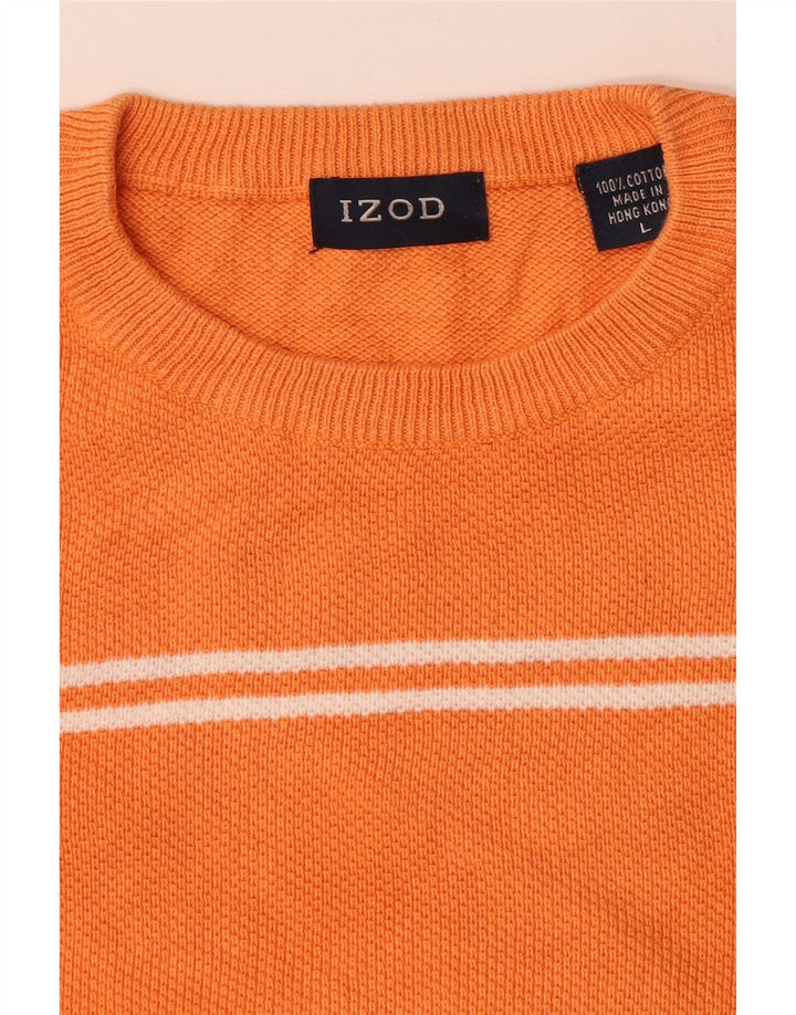 IZOD Herre sweater med rund hals, stor orange stribet bomuld