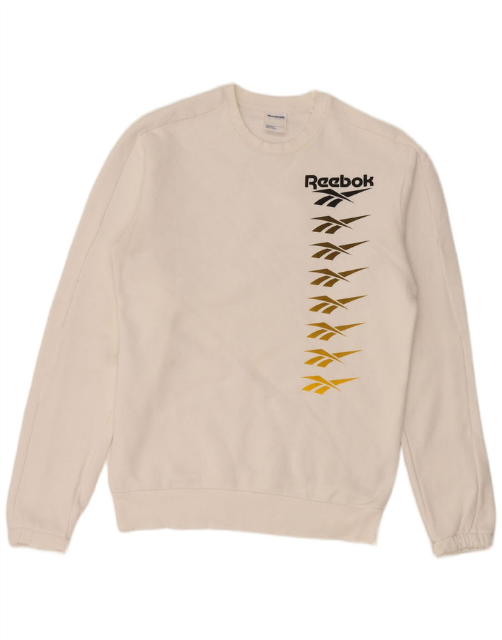 REEBOK Mens Classic Fit Graphic Sweatshirt Jumper Medium White Cotton