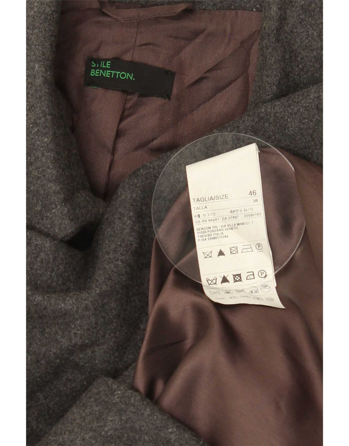 Benetton Dame Overfrakke IT 46 Stor Grå Uld