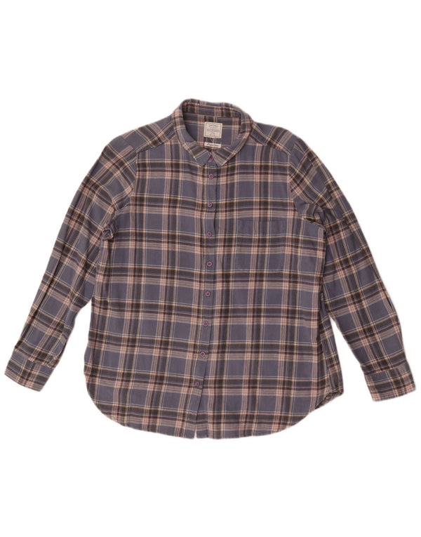 Fat Face Dame Flanell Shirt UK 12 Medium Blue Ternet Bomuld
