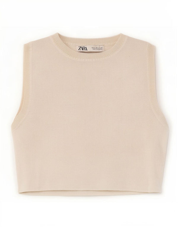 Zara Womens Crop Vest Top UK 12 Medium White Viscose