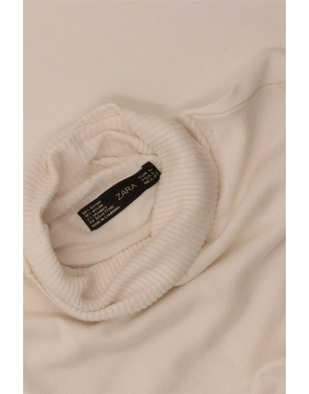 Zara Dame Roll Neck Jumper Sweater UK 14 Large White Rayon