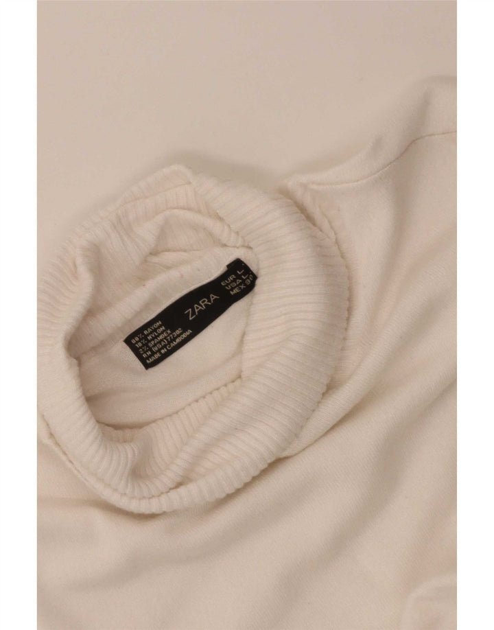 Zara Dame Roll Neck Jumper Sweater UK 14 Large White Rayon