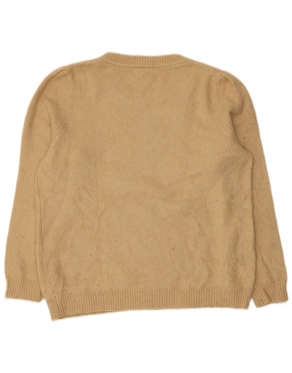 Fat Face Womens Crew Neck Jumper Sweater UK 14 Large Beige Floral Acryl