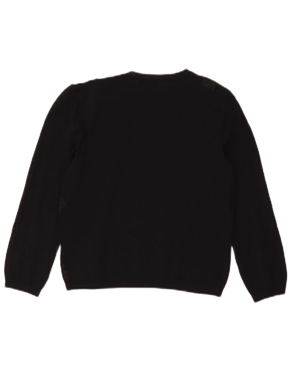 Zara Womens Crop Boat Neck Jumper Sweater UK 12 Medium Black Floral Viscose