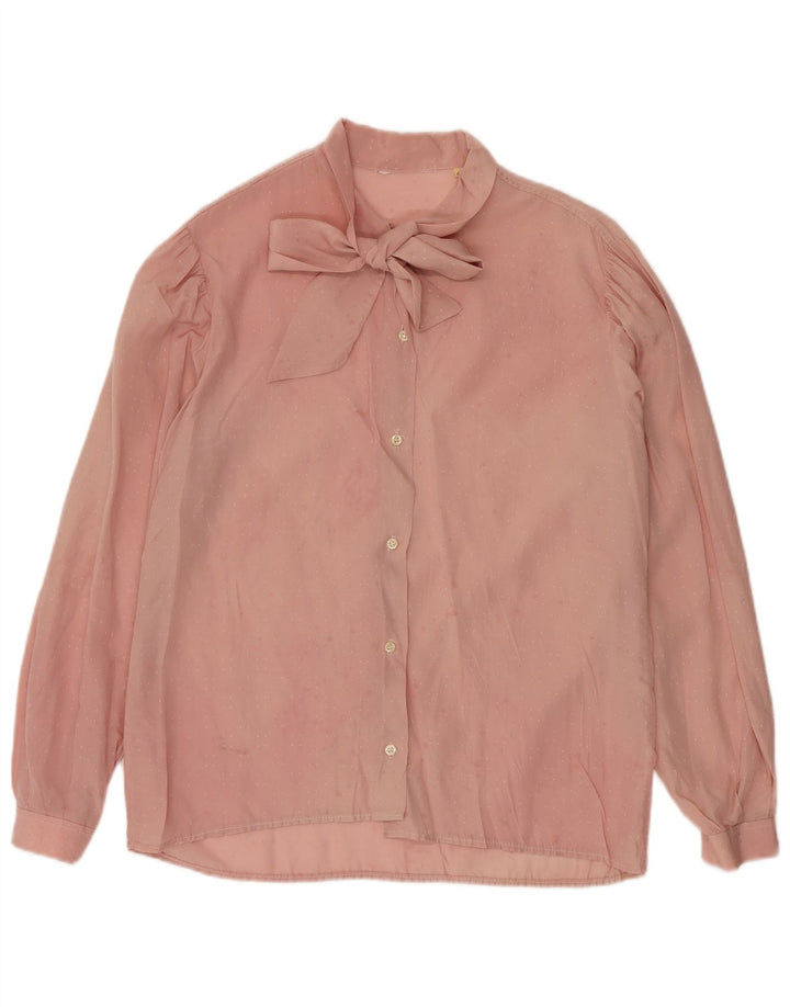 Vintage Dame Front Tie Shirt Bluse IT 46 Large Pink Geometric