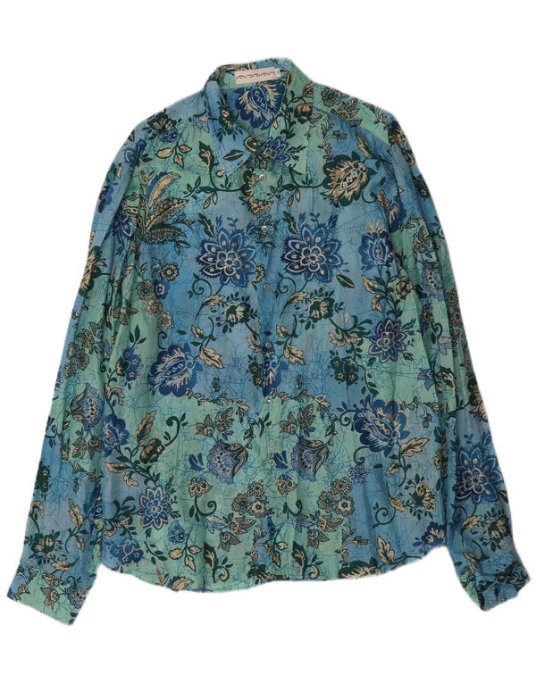 Vintage herreskjorte 2XL blå blomstersilke