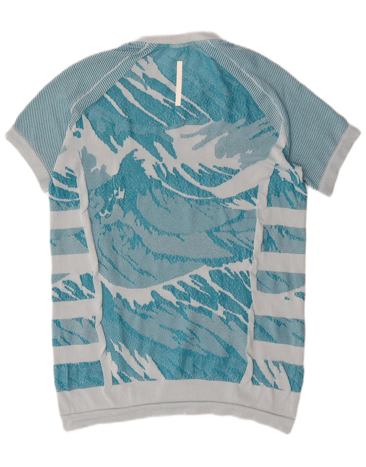 Adidas Herre abstrakt mønster T-shirt top mellemblå polyester