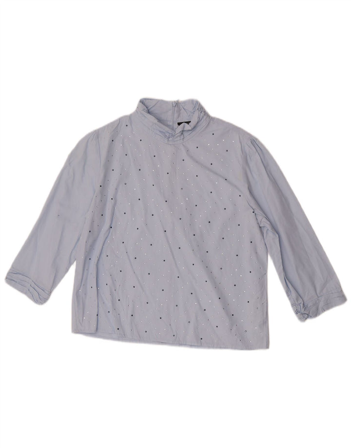 Zara Dame 3/4 ærmet bluse Top UK 14 Medium Blue Bomuld