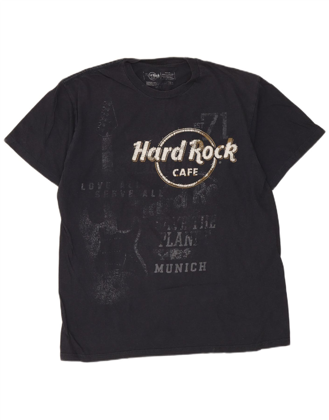 HARD ROCK CAFE Herre München Grafisk T-shirt Top Medium Marineblå Bomuld