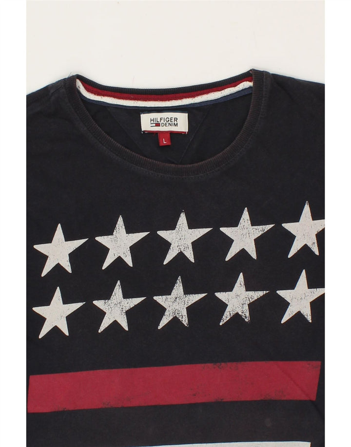 TOMMY HILFIGER Mens Graphic T-Shirt Top Large Black Cotton Vintage Tommy Hilfiger and Second-Hand Tommy Hilfiger from Messina Hembry 