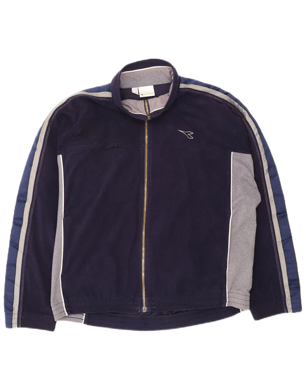 Diadora Herre Velour fuld træningsdragt UK 42 Large Navy Blue Colourblock