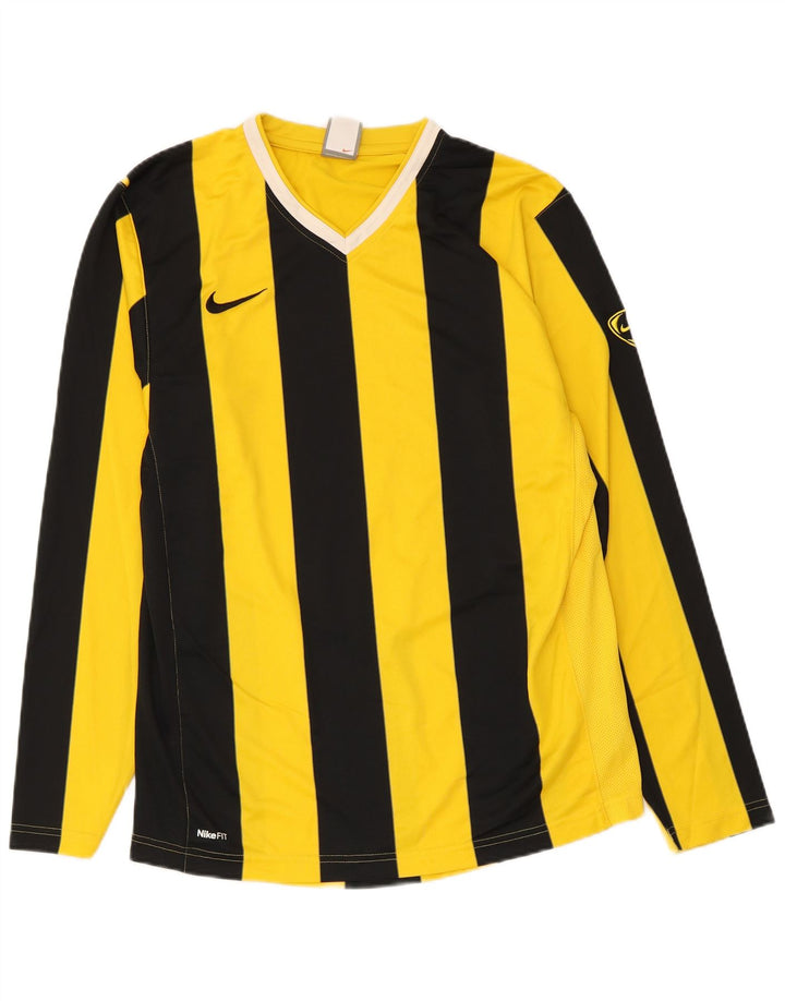 Nike Herre Top Langærmet UK 39/41 Medium Gul Stribet Polyester