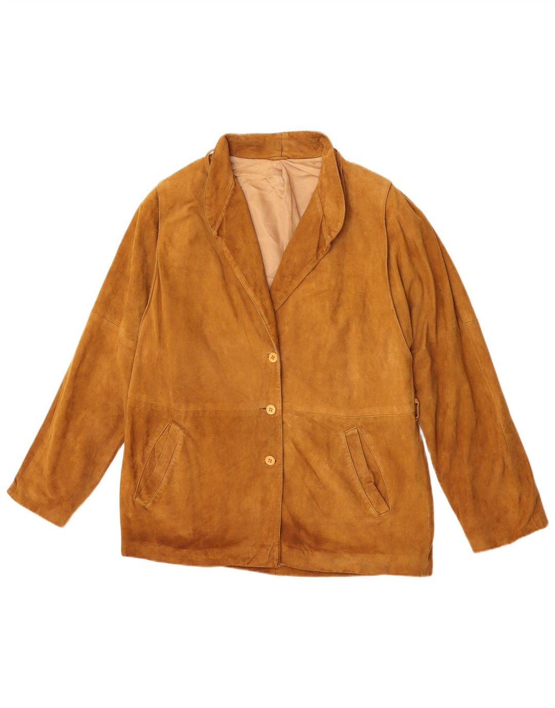 Vintage dame 3-knaps ruskindsblazerjakke IT 48 XL brunt læder