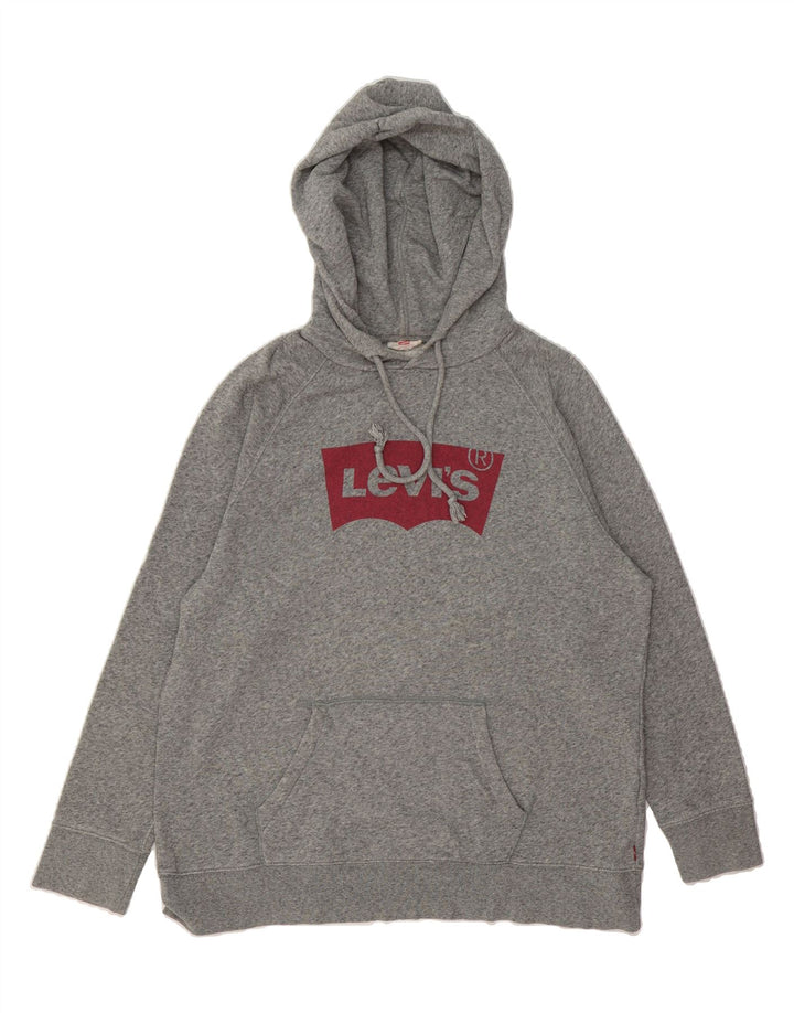LEVI'S Womens Oversized Graphic Hoodie Jumper UK 16 Large Grey Cotton Vintage Levi's and Second-Hand Levi's from Messina Hembry 