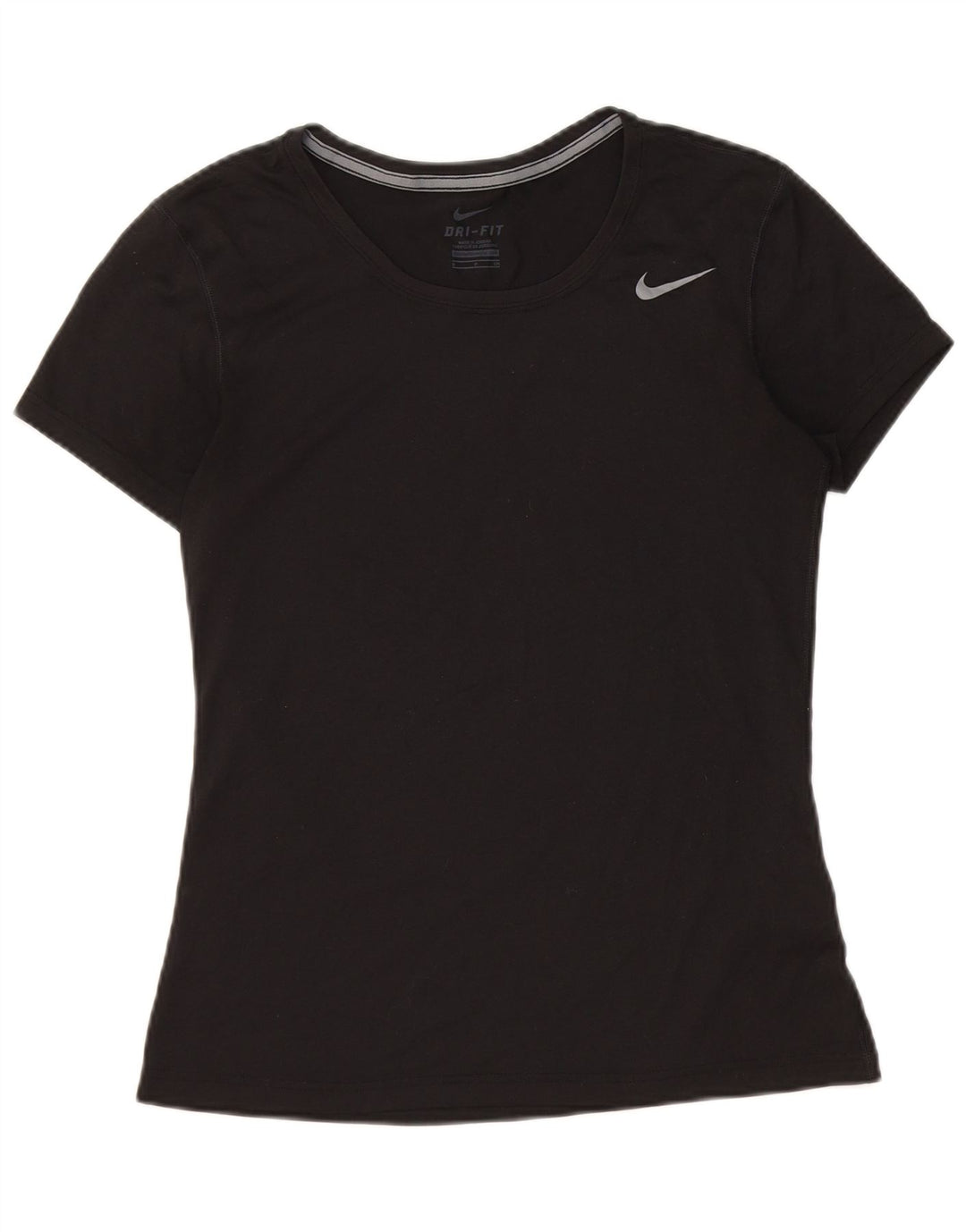 NIKE Dame Dri Fit T-Shirt Top UK 10 Lille sort polyester