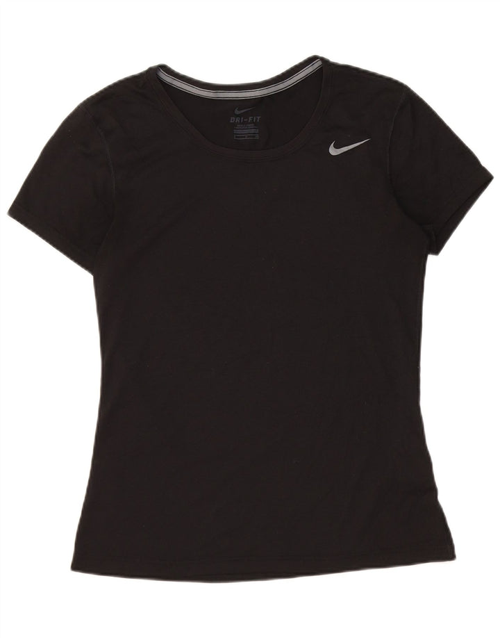 NIKE Dame Dri Fit T-Shirt Top UK 10 Lille sort polyester